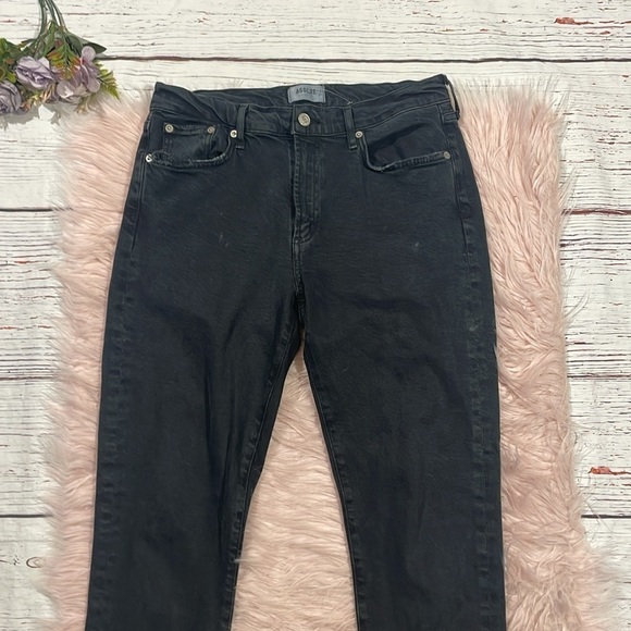 AGOLDE Toni Mid-Rise Straight Leg Black Distressed Hem Jeans - Picture 7 of 11